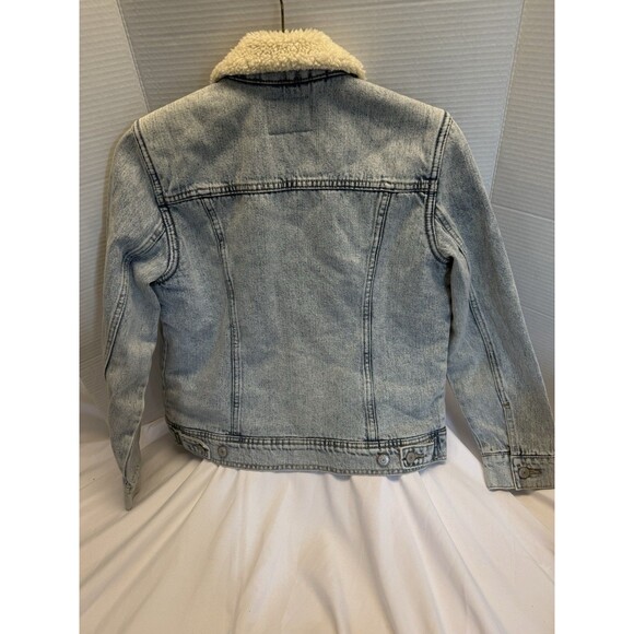 Old Navy Womens Denim Jacket Petite SM Sherpa Lining Flap Pockets Western - Picture 5 of 14
